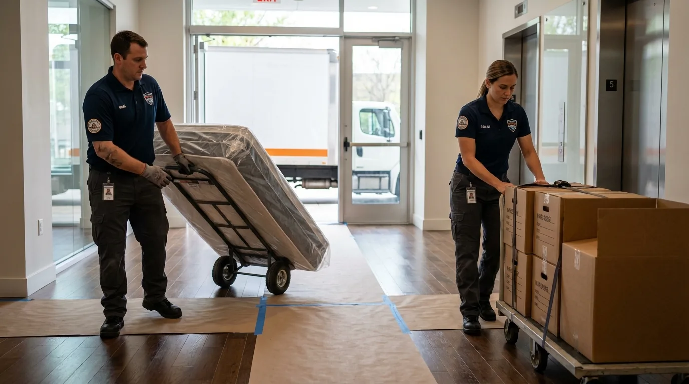 Professional apartment movers loading elevator in Williamsburg, KY